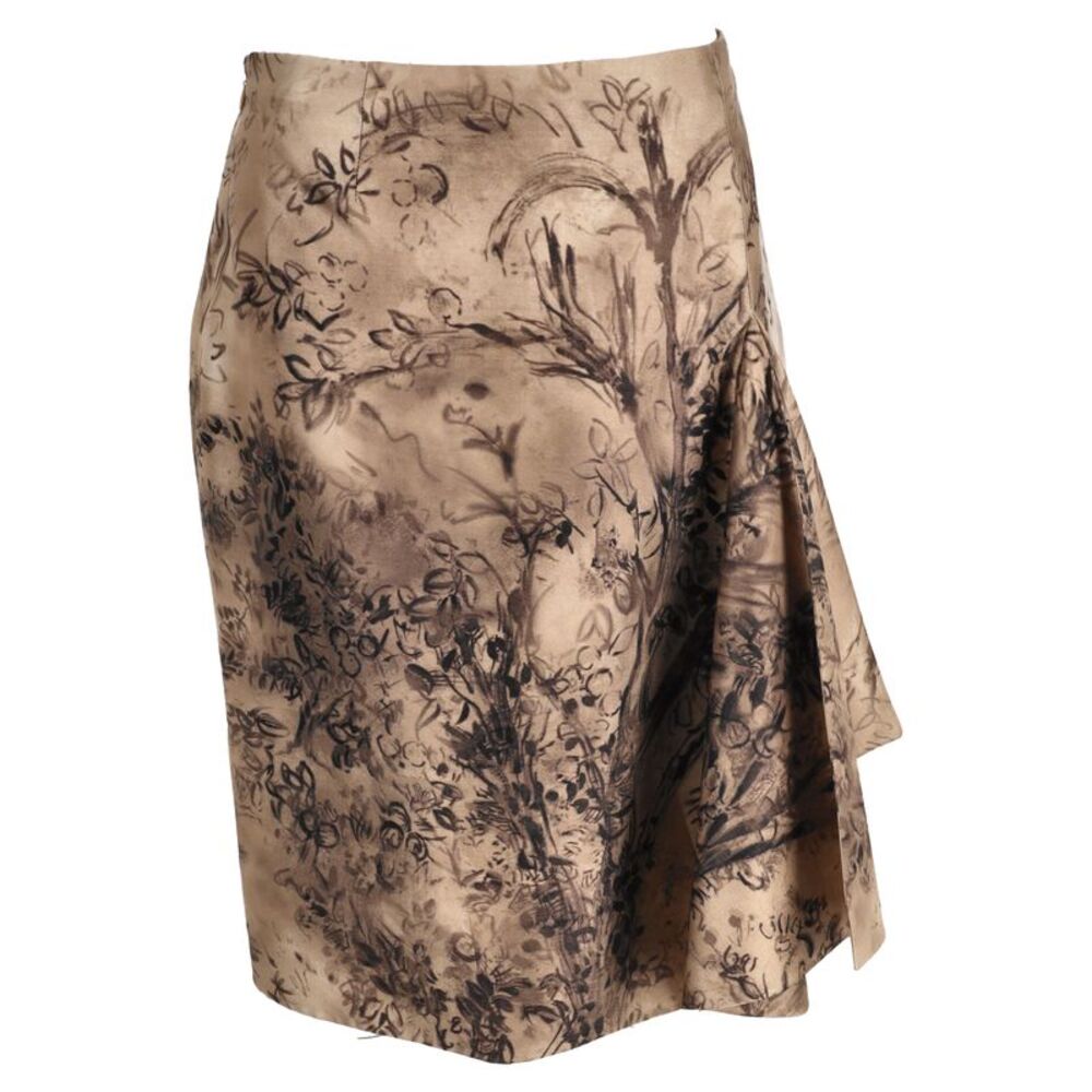 Valentino Printed Midi Skirt in Brown Silk